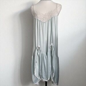 Vintage satin lace slip dress pastel blue babydoll nightgown coquette fairy XL
